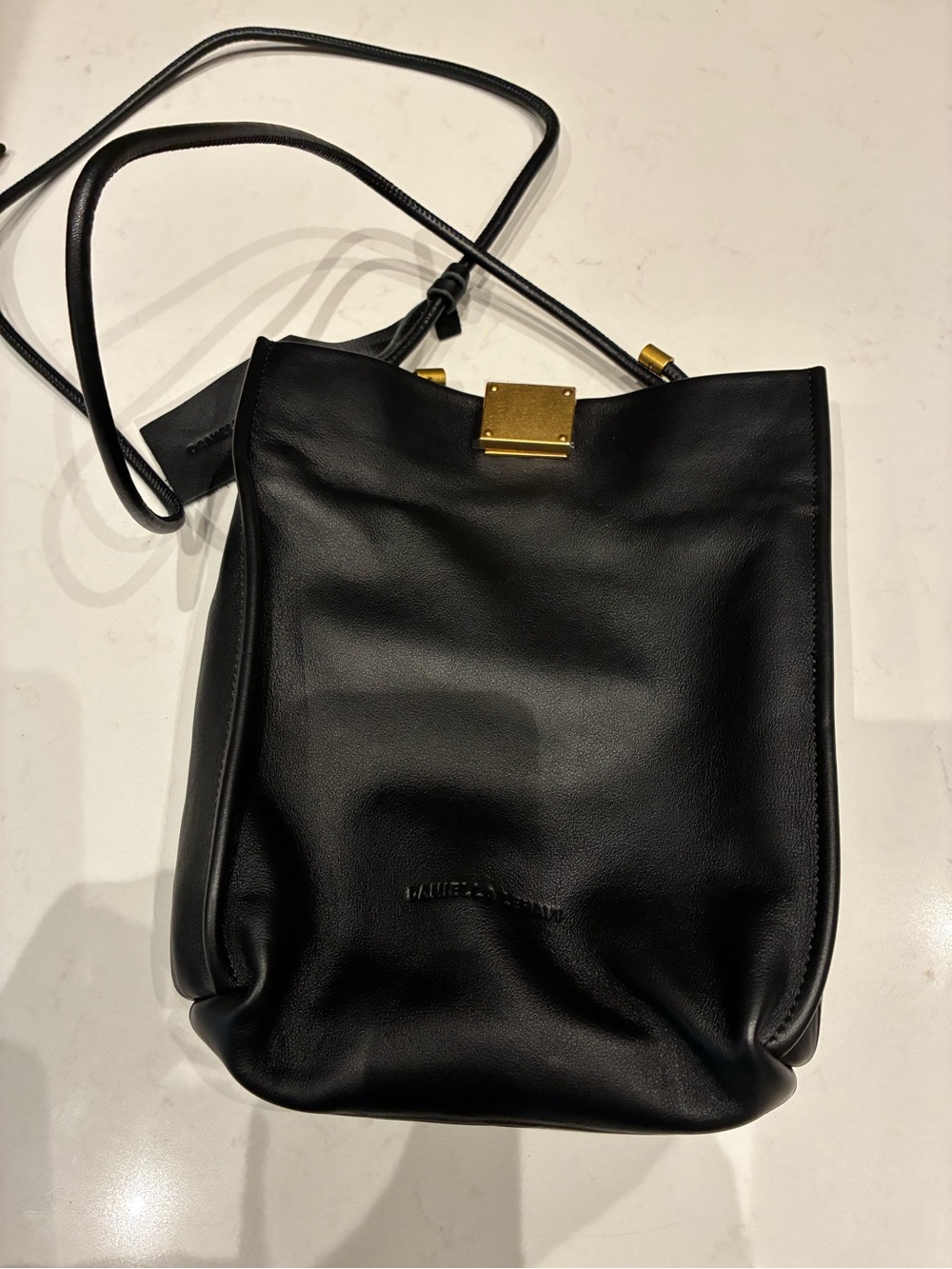Daniella Lehavi Capri Black Leather Crossbody Bag with Gold Accent